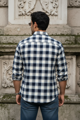 Men Premium Navy Blue Checkered Shirt – Casual Style OXFCH