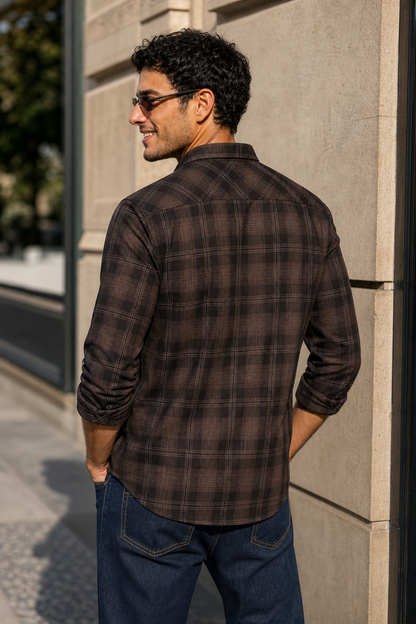 Beige & Black Plaid Long Sleeve Shirt