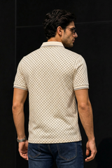 Men Cream Geometric Print Polo T-Shirt
