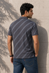 Men Premium Grey Printed Polo T-Shirt