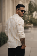Men Beige Striped Shirt Outfit – Modern Street Style Look 261049715