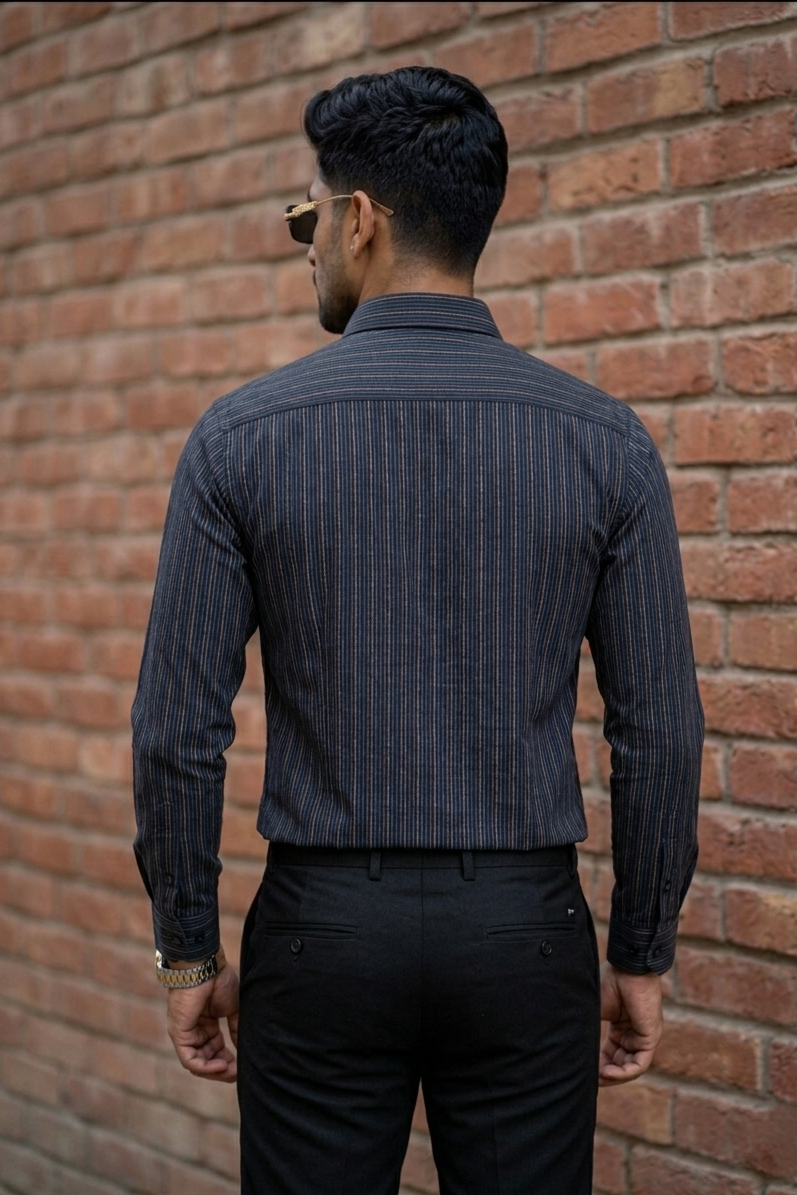 Atlance| Men Olive Vertical Striped Formal Shirt-FRMSTRI