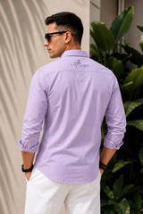Men Plain Cotton Lavender Full Sleeve Shirt | Casual Button Down Shirt with Pockets