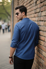 Navy Blue Solid Cotton Casual Shirt | Minimalist Style-251205753