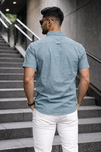 Men Casual Dark Pista Short Sleeve Shirt - Cotton Comfort 261049774
