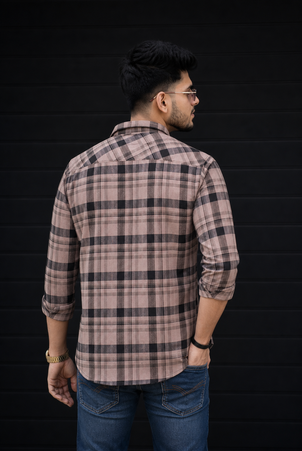 Men Premium Onion & Black Checkered Casual Shirt