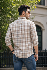 Men Brown & White Checkered Casual Shirt