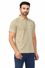 Cream Plain Collar T-Shirt | Half Sleeve Sinker Fabric | Casual & Sports Wear
