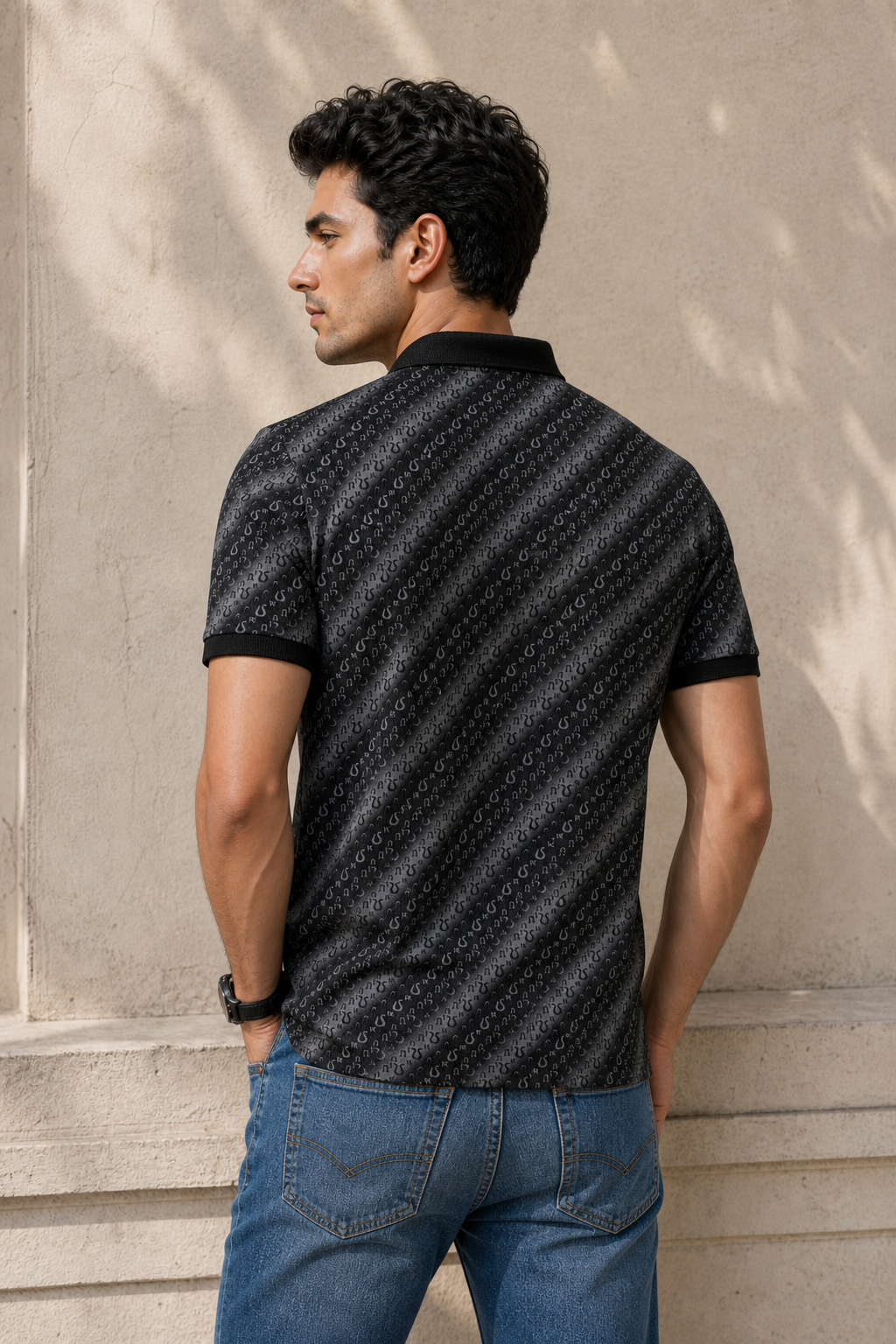 Men Premium Black Printed Polo T-Shirt 3328
