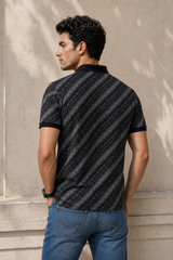 Men Premium Black Printed Polo T-Shirt