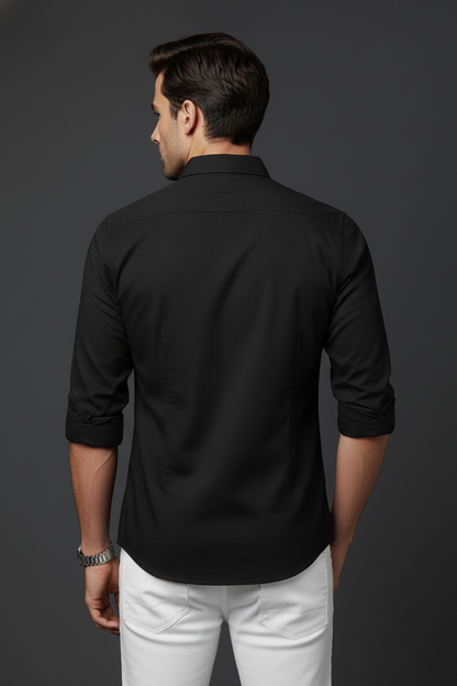 Atlance Men Premium Black Cotton Slim Fit Casual Shirt NFT-NEW