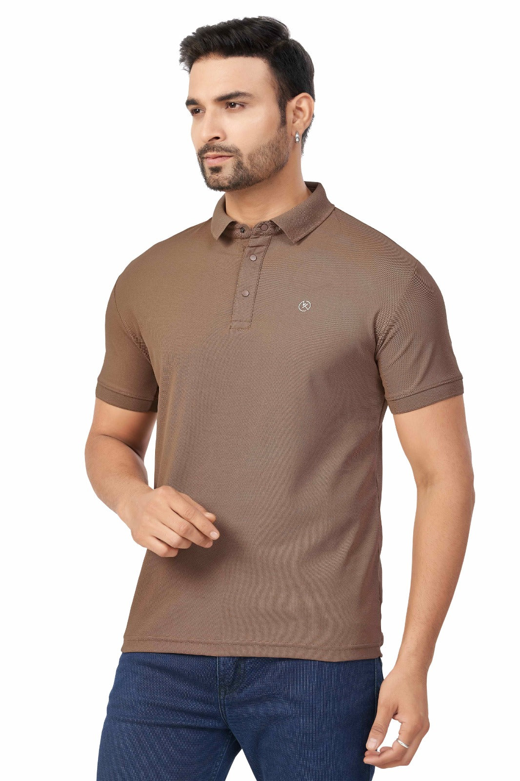 Coffee Plain Collar T-Shirt | Half Sleeve Sinker Fabric | Casual & Sports Wear New 1501