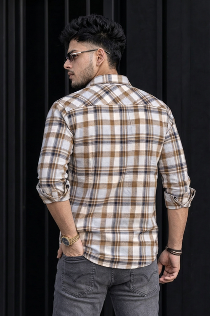 Men Olive and Blue Checkered Casual Shirt