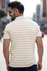 Stylish Cream Pattern Polo T-Shirt for Men | Modern Street Look