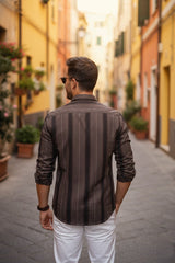 Summer Striped Brown Color Cotton Shirt | Lightweight & Breathable-241155650