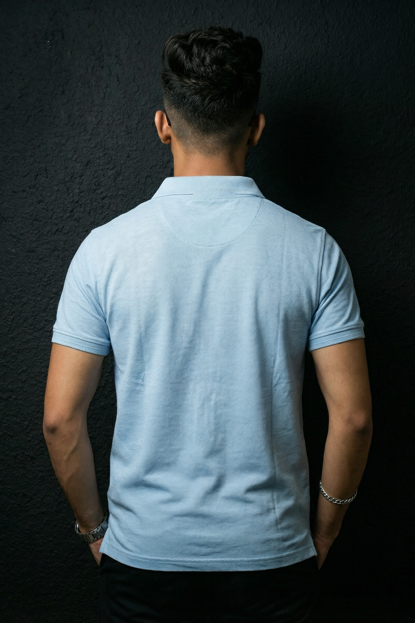 Men Skyblue Cotton Polo T-Shirt with Pocket - Casual Short Sleeve Slim Fit 8622