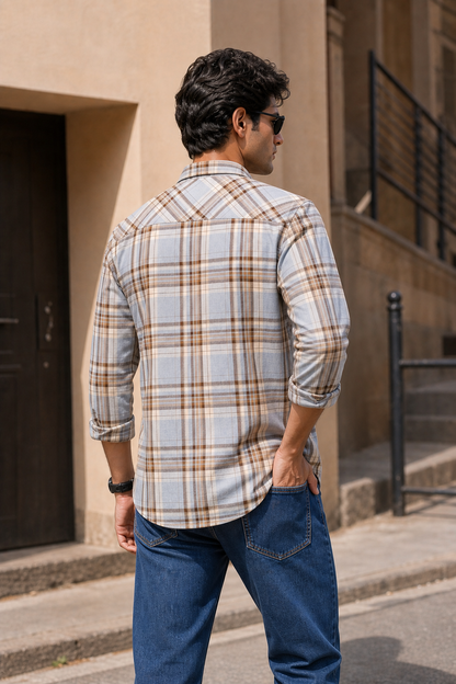Men Premium Quality Light Blue & White Checked Shirt