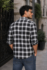 Black Checkered Shirt for Men | Classic Plaid Long Sleeve Casual Shirt OXFCH