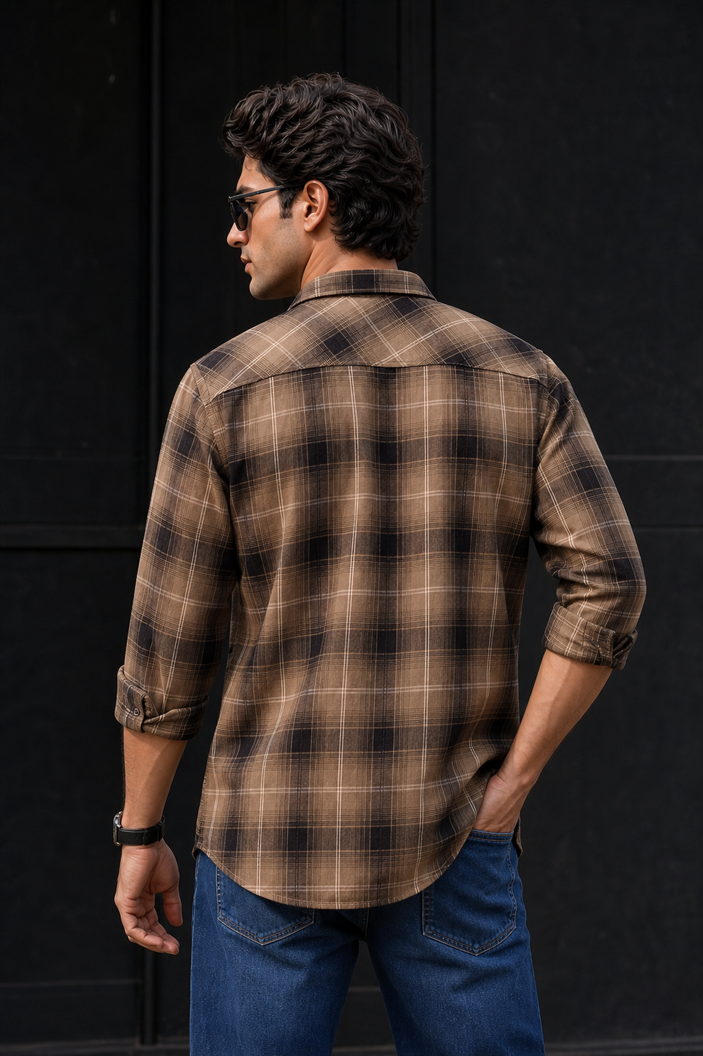 Men Olive & Black Plaid Long Sleeve Shirt