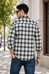 Green White Check Shirt for Men | Casual Fit
