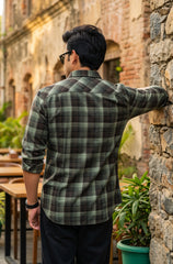 Olive Checks Shirt for Men | Slim Fit Full Sleeve WON