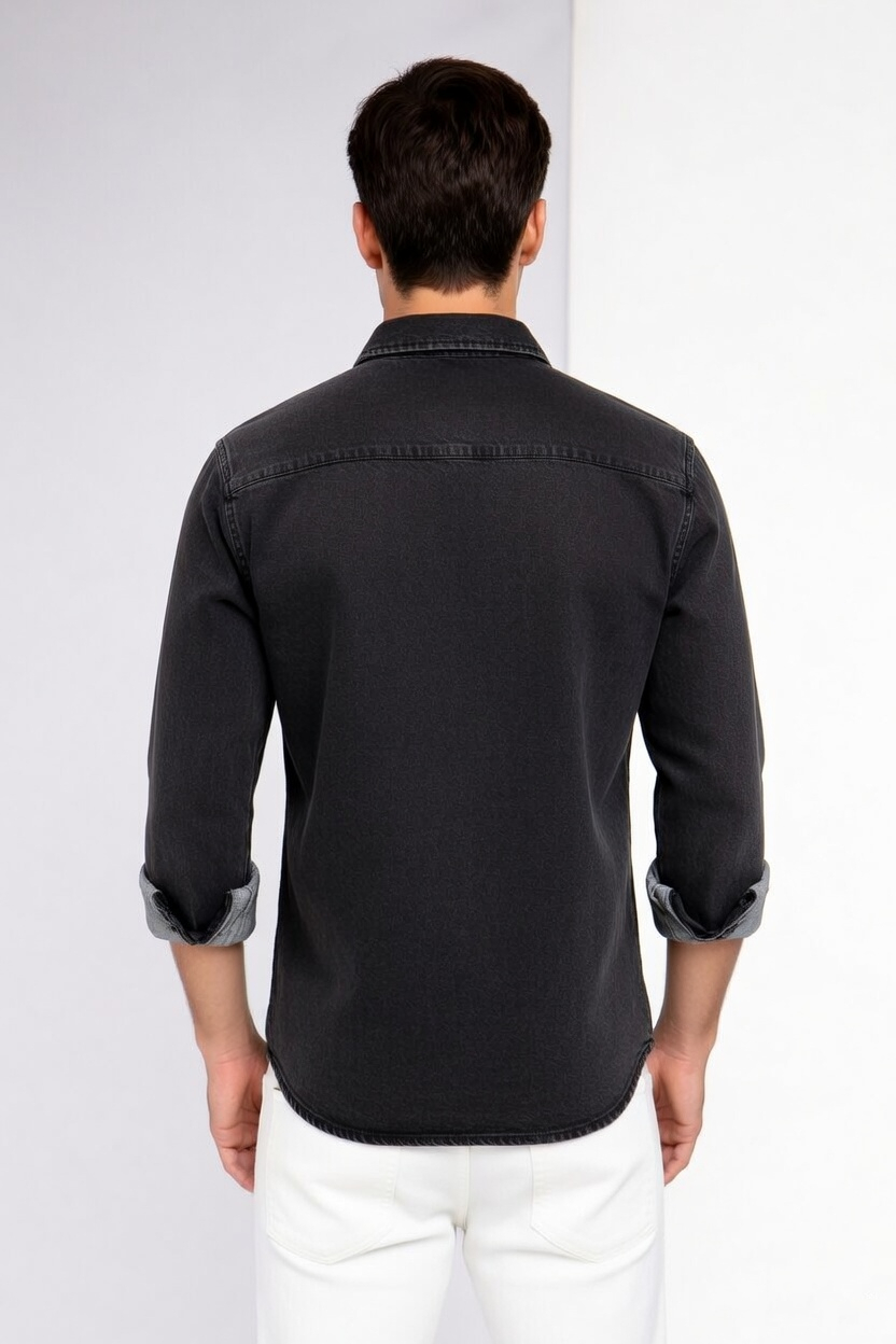Men Casual Black Denim Shirt – Modern Stylish Fit SC-1942