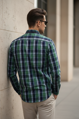 Men Premium Cotton Checkered Shirt | Green Soft Casual Styles-241139859