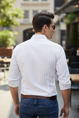 Men White Pinstripe Shirt | Classic Vertical Stripe Slim Fit 251205868