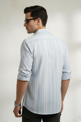 Men Skyblue Casual Shirt | Cotton Striped Styles-251091853