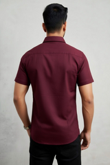 Men Casual Maroon Short Sleeve Shirt - Cotton Comfort 261049774