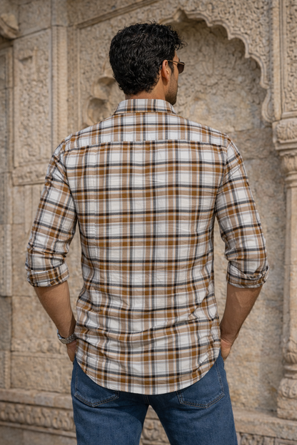Men Brown Casual Shirt – Checkered Daily Wear OXFORD CHECK-3