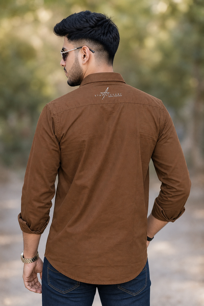 Men Plain Cotton Khakhi Full Sleeve Shirt | Casual Button Down Shirt with Pockets SC-1972