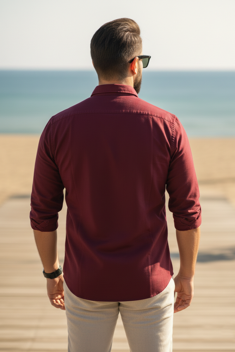 Men Plain Maroon Cotton Casual Shirt | Essential Solid Styles-251210575 251211180