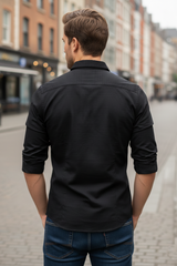 Men Premium Black Textured Striped Shirt 251185766