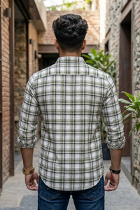 Men Olive Casual Shirt – Checkered Daily Wear OXFORD CHECK-3