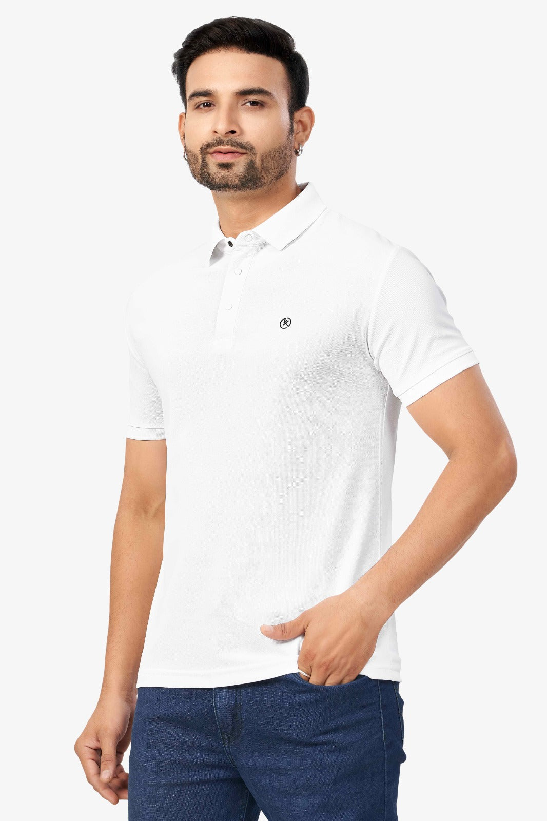 White Plain Collar T-Shirt | Half Sleeve Sinker Fabric | Casual & Sports Wear 1501