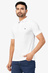 White Plain Collar T-Shirt | Half Sleeve Sinker Fabric | Casual & Sports Wear