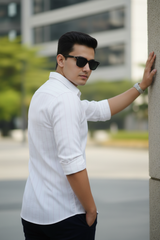 Men White Vertical Striped Slim Fit Shirt | Premium Cotton 251209999