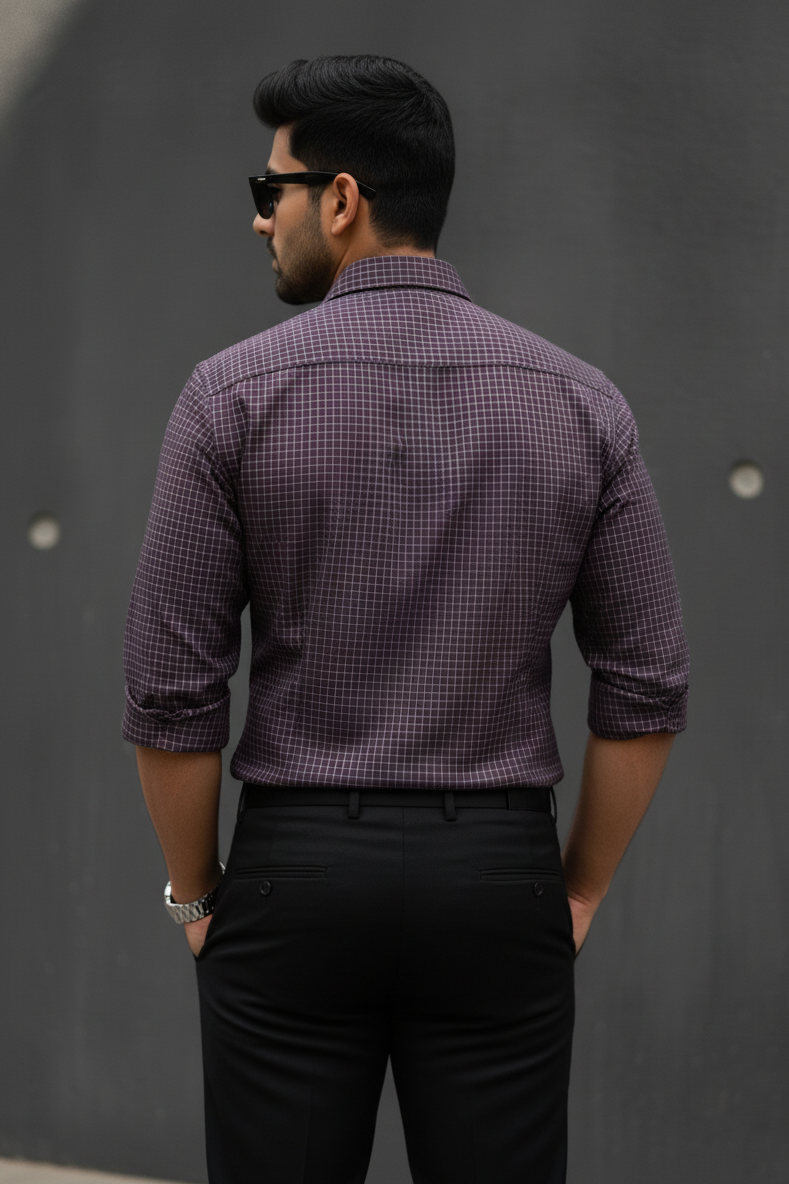 Atlance Wine Checkered Men Shirt – Formal Wear-FRMCHECKS
