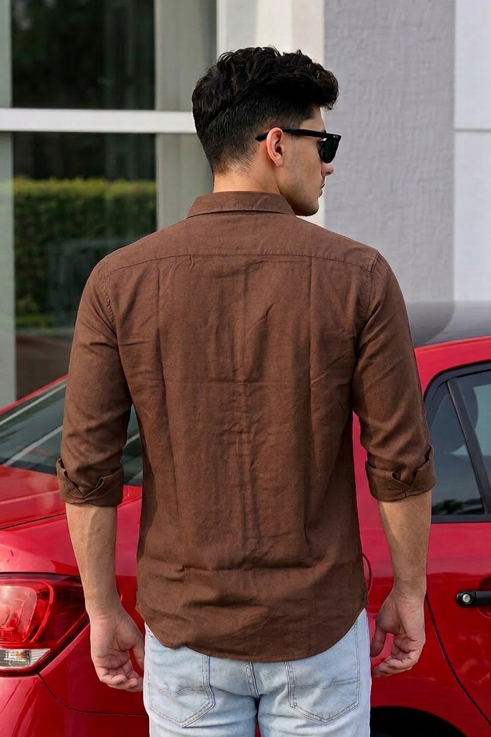 Men Premium Brown Solid Casual Shirt for Everyday Wear OXF-PLAIN