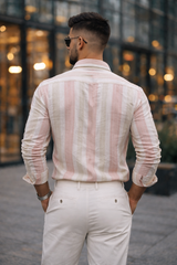 Men Pink Striped Shirt Outfit – Modern Street Style Look 261049715