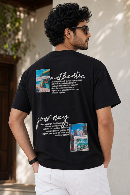 Men Black Authentic Graphic Drop Shoulder T-Shirt