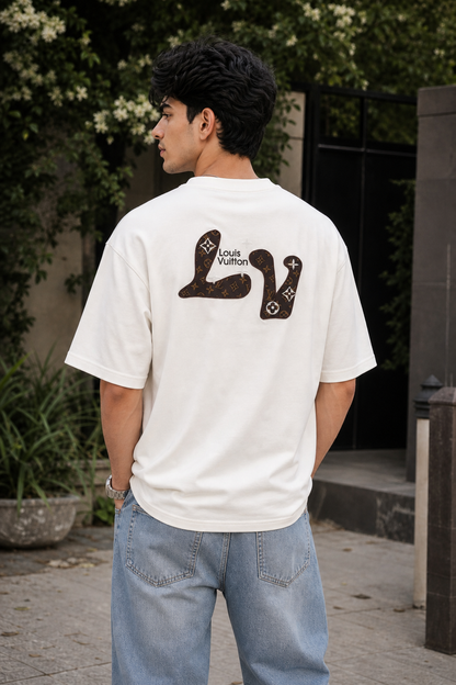 Men Louis Vuitton White Logo Drop Shoulder T-Shirt