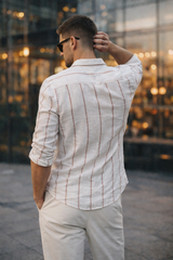 Men Rust Striped Shirt Outfit – Modern Street Style Look 261049715