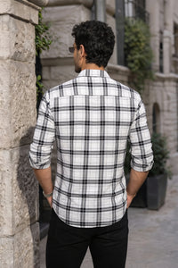 White Checkered Shirt for Men | Classic Plaid Long Sleeve Casual Shirt OXFCH
