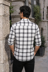 White Checkered Shirt for Men | Classic Plaid Long Sleeve Casual Shirt OXFCH