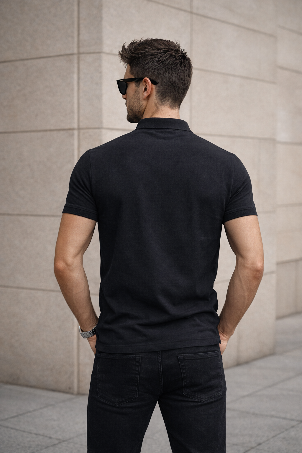 Men Black Cotton Polo T-Shirt with Pocket - Casual Short Sleeve Slim Fit 8622