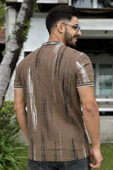 Men Printed Collared Polo T-Shirt in Earthy Olive