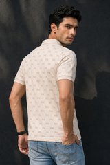 Men White Printed Polo T-Shirt – Half Sleeve Collar Neck
