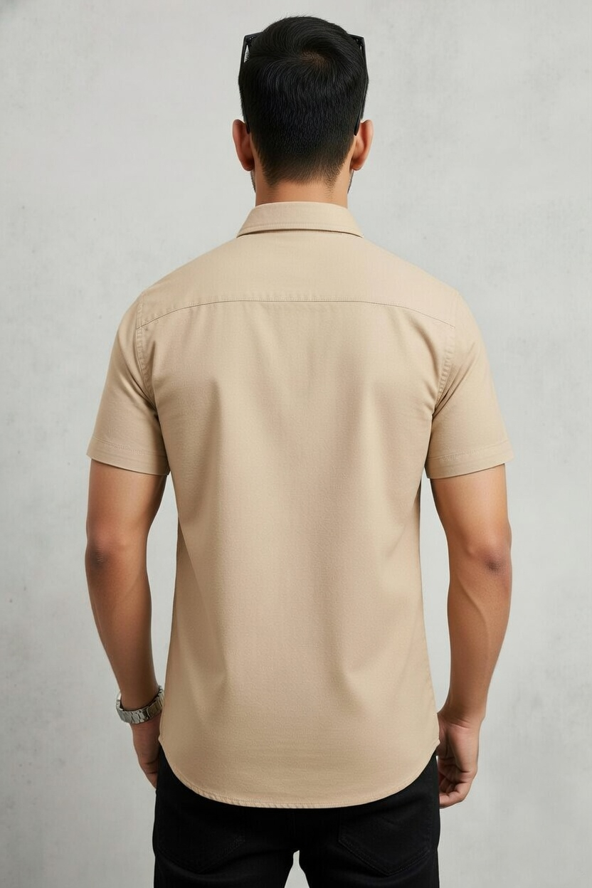 Men Casual Fawn Short Sleeve Shirt - Cotton Comfort 261049774